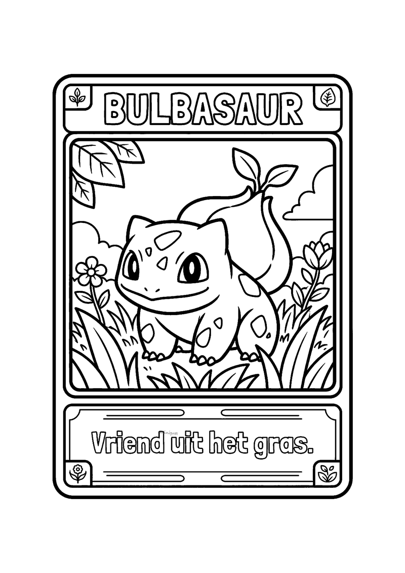 Bulbasaur Pokémon kaart kleurplaat — gratis kleurplaat