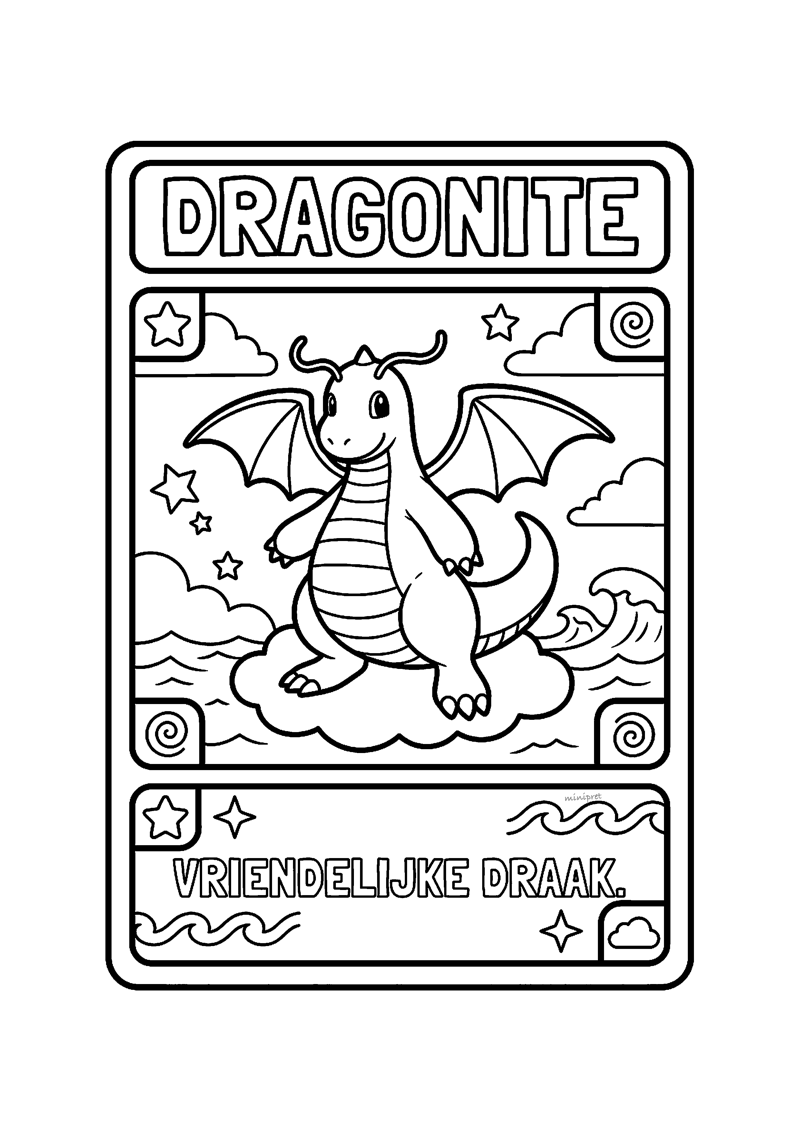 Dragonite Pokémon kaart kleurplaat — gratis kleurplaat