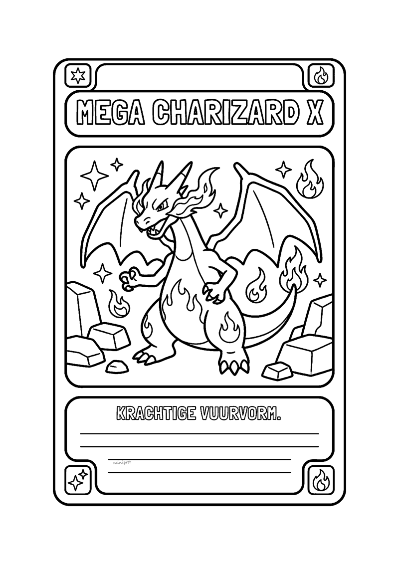 Mega Charizard X Pokémon kaart kleurplaat — gratis kleurplaat