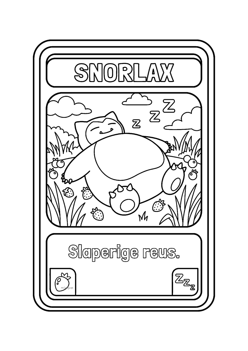 Snorlax Pokémon kaart kleurplaat — gratis kleurplaat