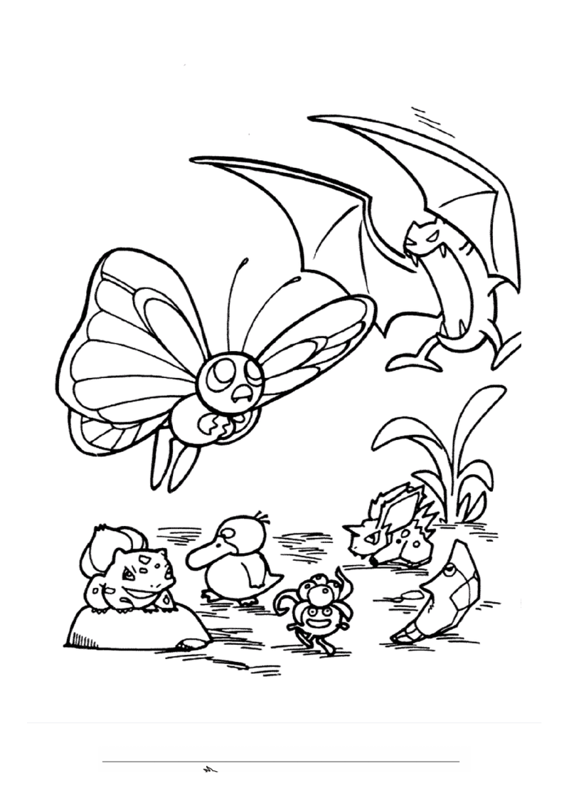 Pokemon Groep in Natuur Kleurplaat — gratis kleurplaat printen