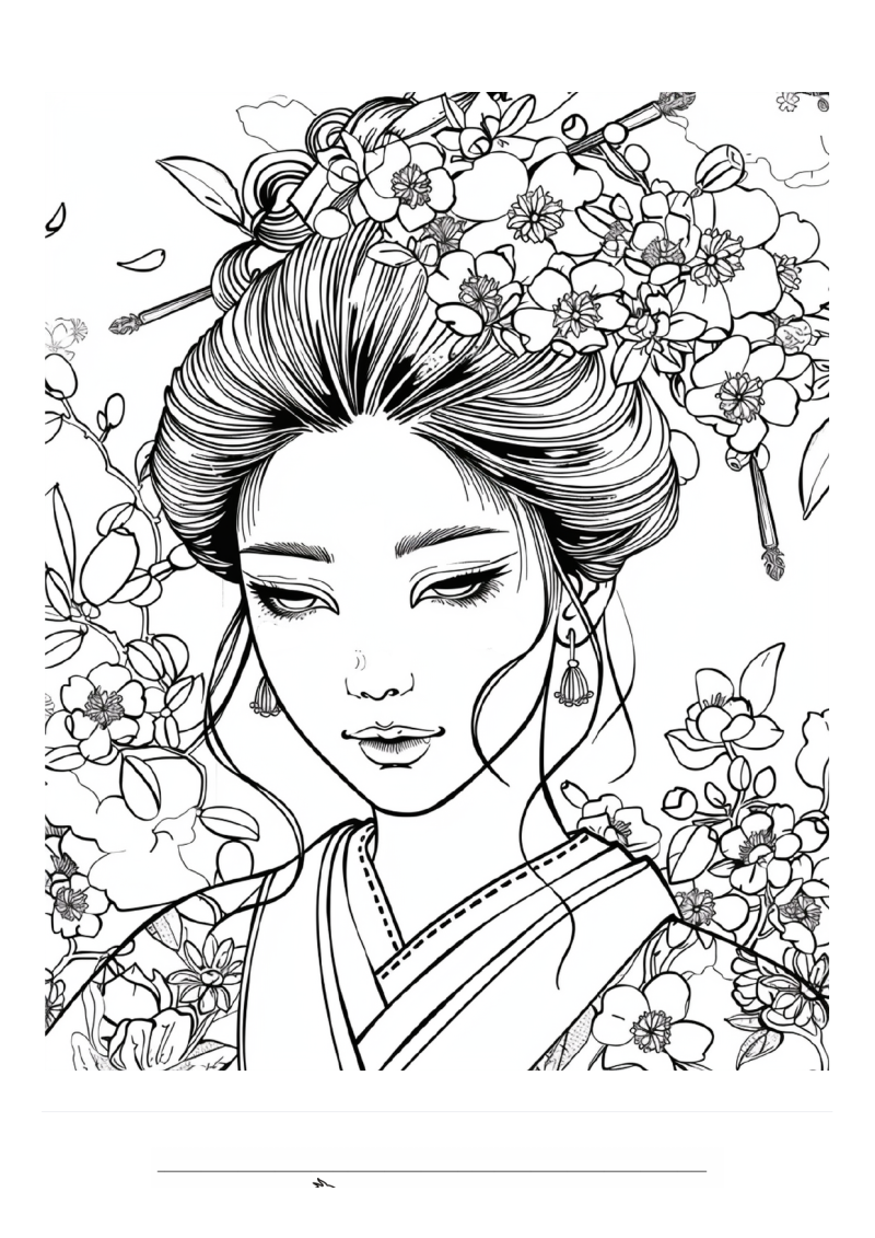 Prinses Geisha Bloesem Kleurplaat — gratis kleurplaat printen