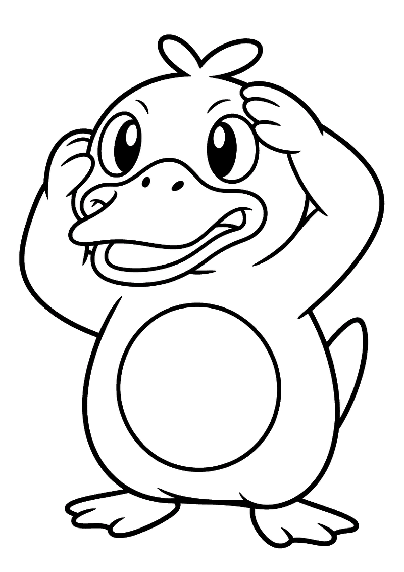 Psyduck houdt hoofd vast kleurplaat — gratis kleurplaat printen