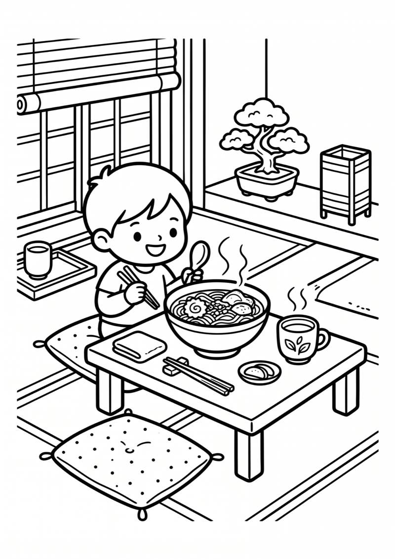 Ramen Eetscene Kleurplaat — gratis kleurplaat printen