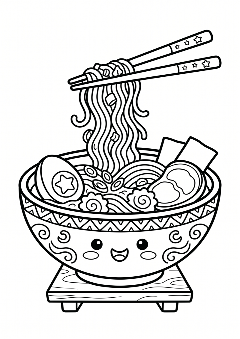 Ramen met Stokjes Kleurplaat — gratis kleurplaat printen