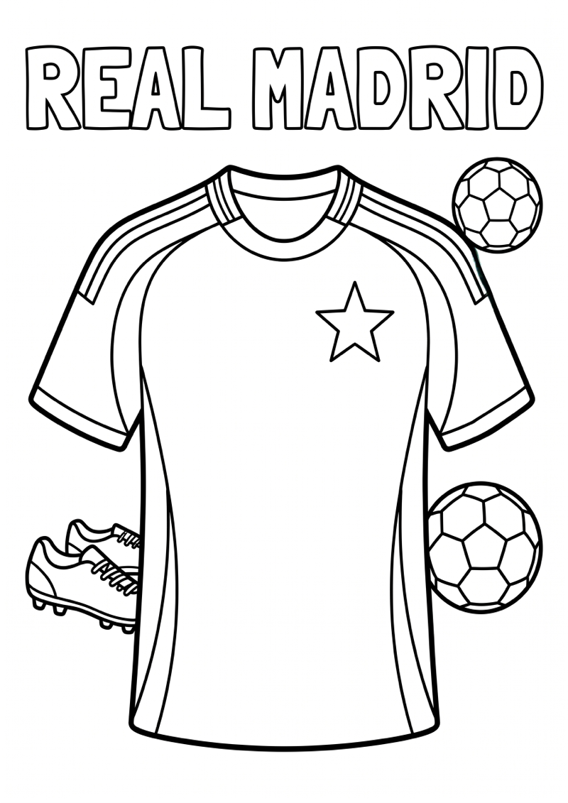 Real Madrid Voetbalshirt Kleurplaat — gratis kleurplaat printen