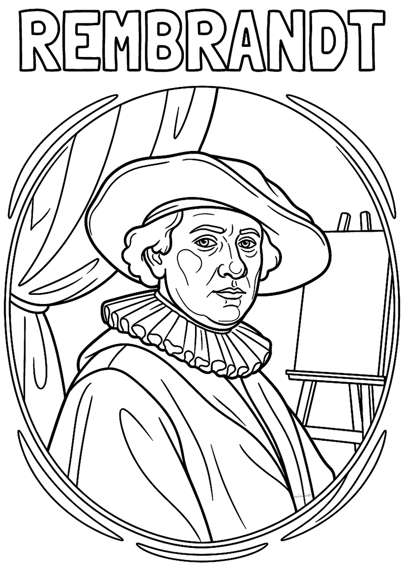 Rembrandt portret kleurplaat
