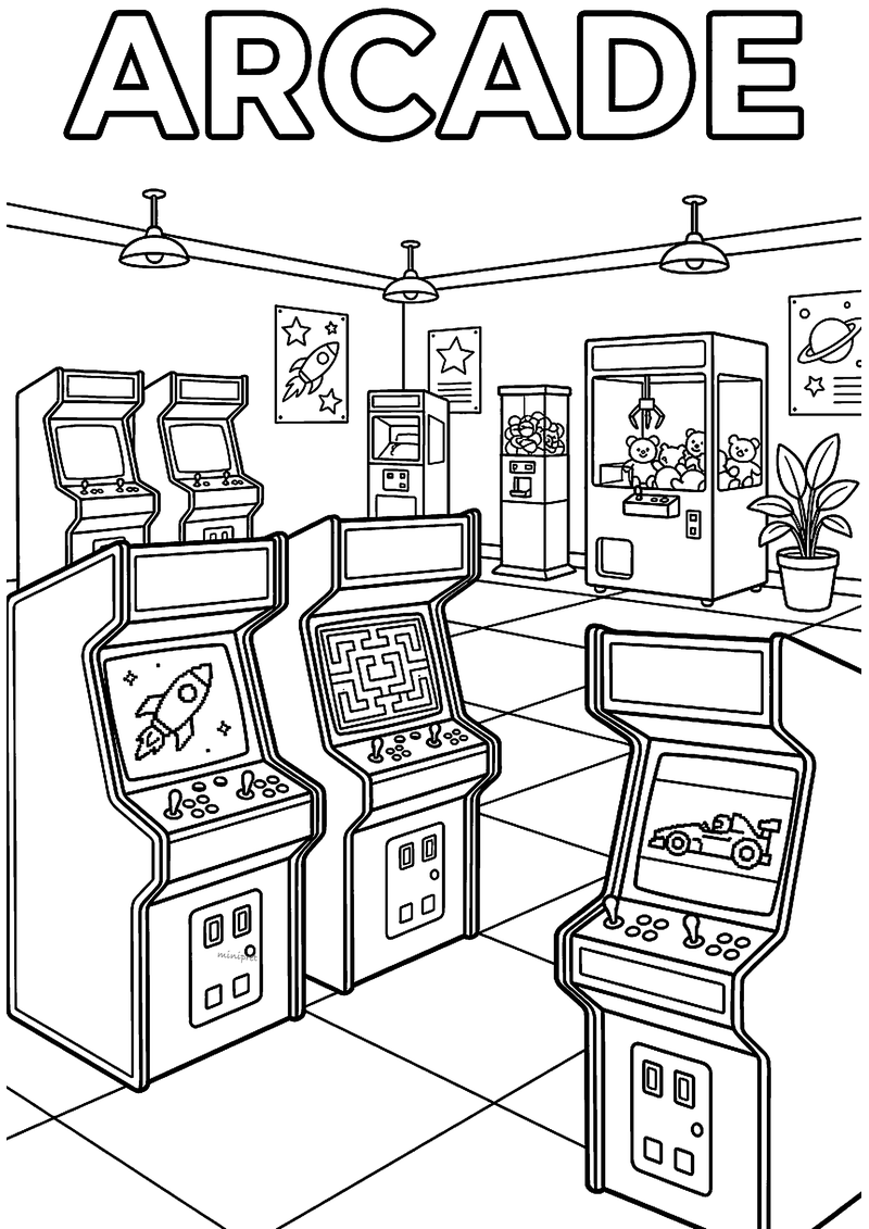 Arcade speelhal kleurplaat