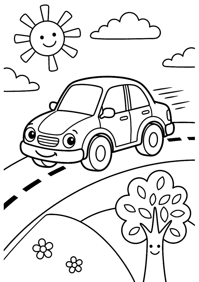 Rijdende auto kleurplaat — gratis kleurplaat