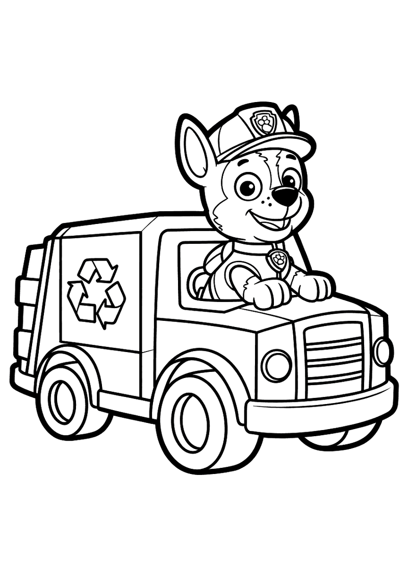 Rocky op zijn recyclingtruck kleurplaat — gratis kleurplaat printen