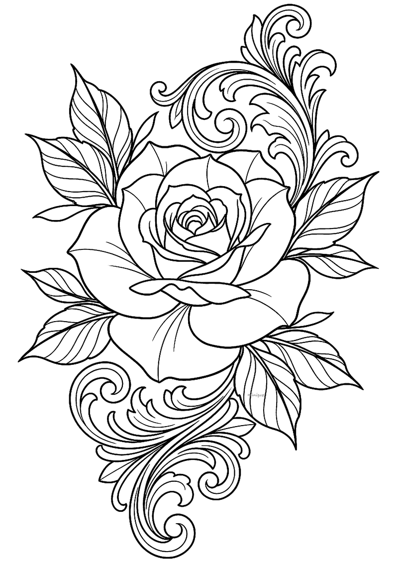 Roos Tattoo Kleurplaat