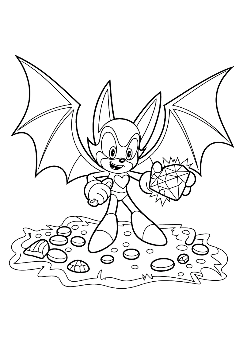 Rouge the bat met edelstein kleurplaat — gratis kleurplaat