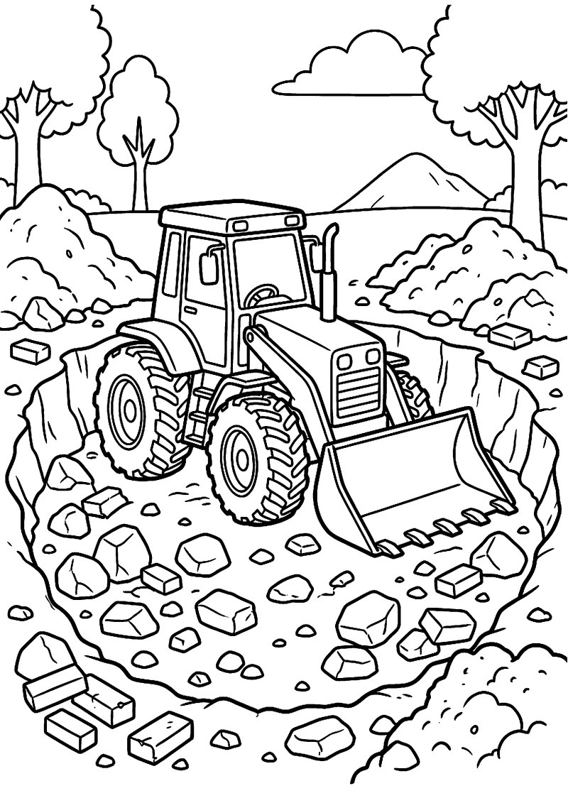 Rubble graaft gat met bulldozer kleurplaat — gratis kleurplaat printen