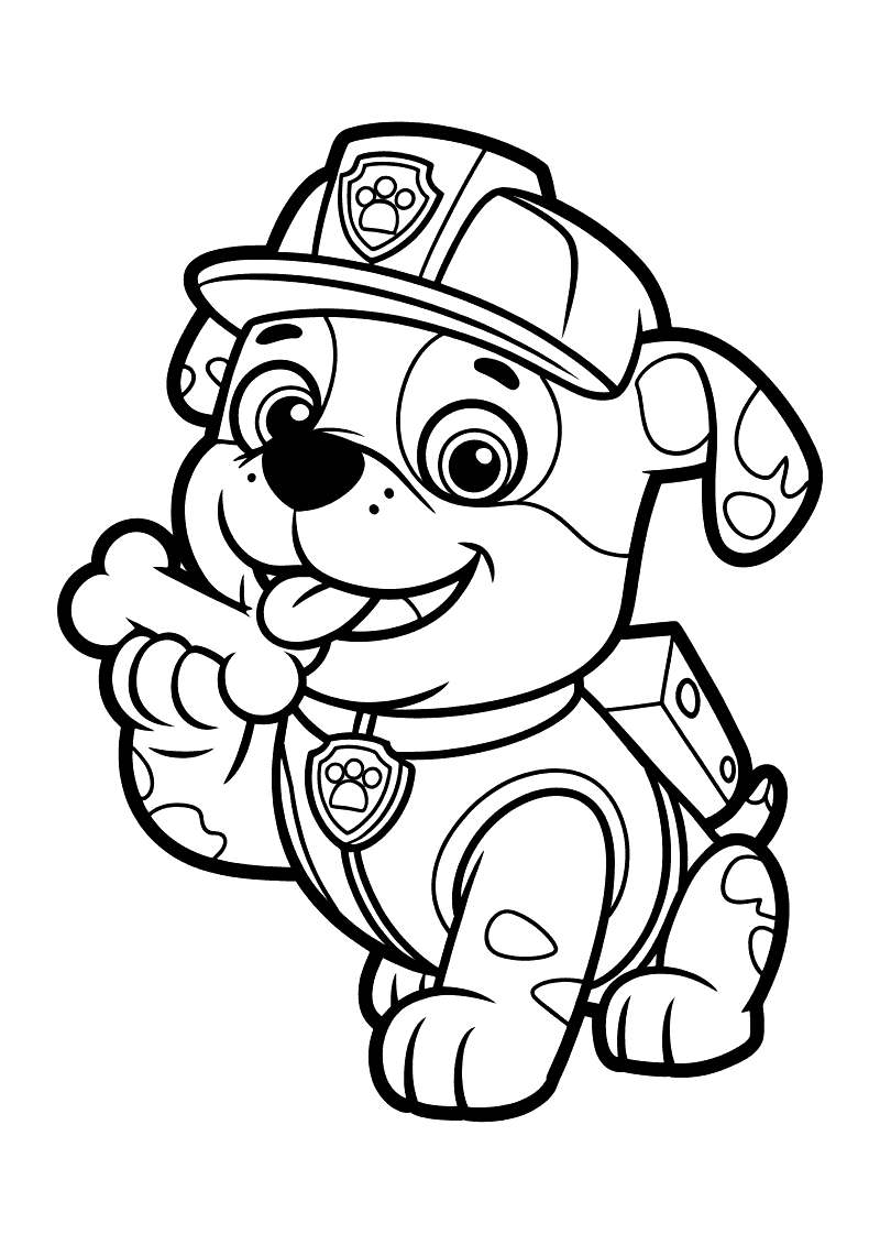 Rubble als puppy met bot kleurplaat — gratis kleurplaat printen