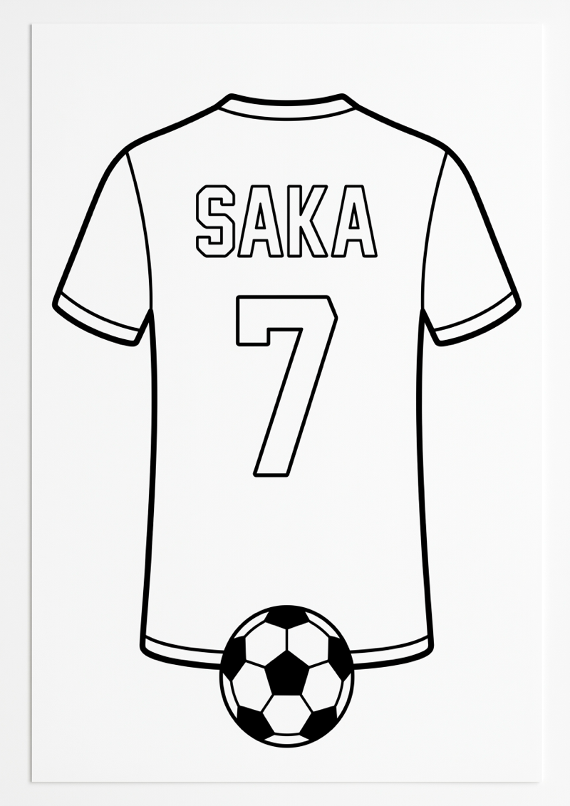 Saka Voetbalshirt Kleurplaat — gratis kleurplaat printen