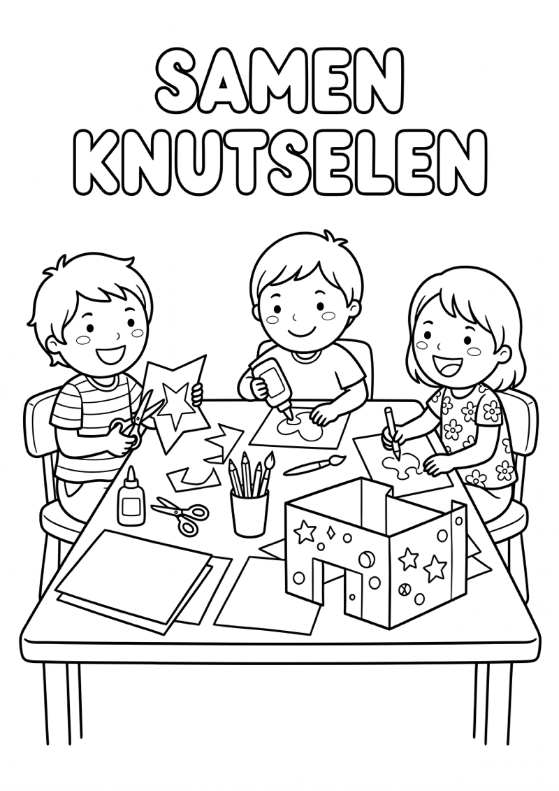 Samen Knutselen Na School Kleurplaat — gratis kleurplaat