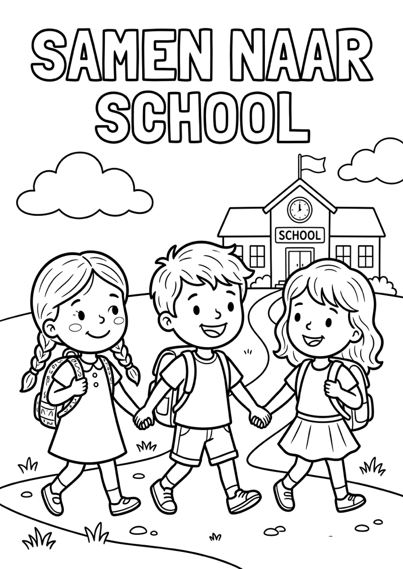 Samen naar School Kleurplaat — gratis kleurplaat printen