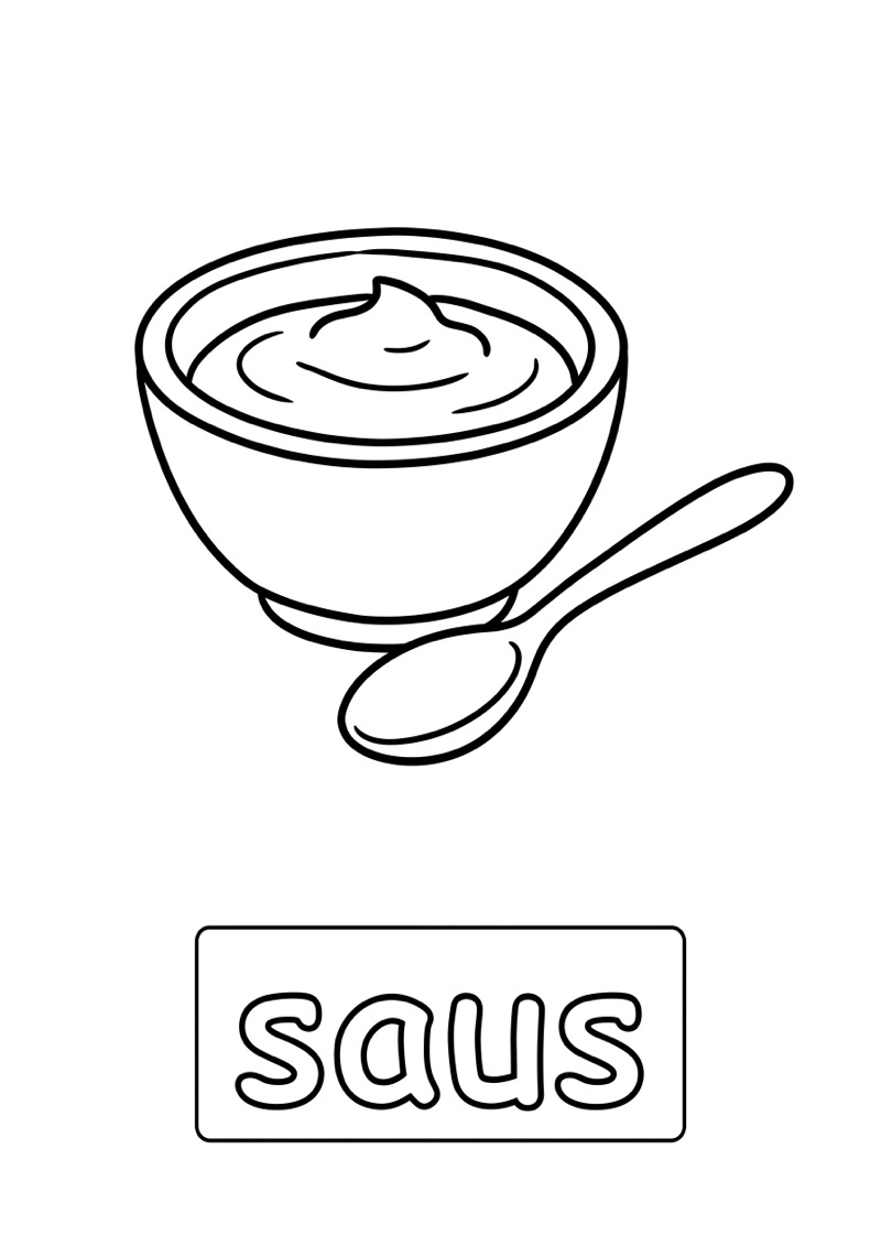 Saus Woordkaart Kleurplaat — gratis kleurplaat