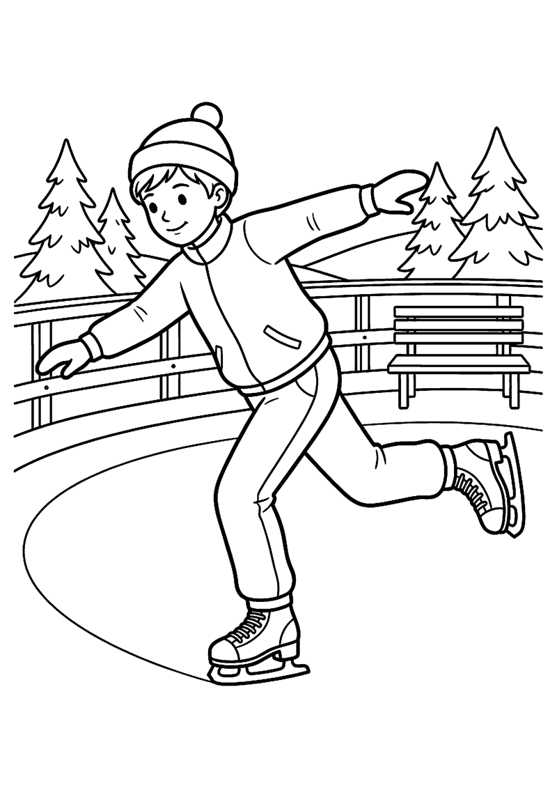 Schaatser op Ijsbaan in Sportieve Pose Olympische Winterspelen Kleurplaat — gratis kleurplaat printen
