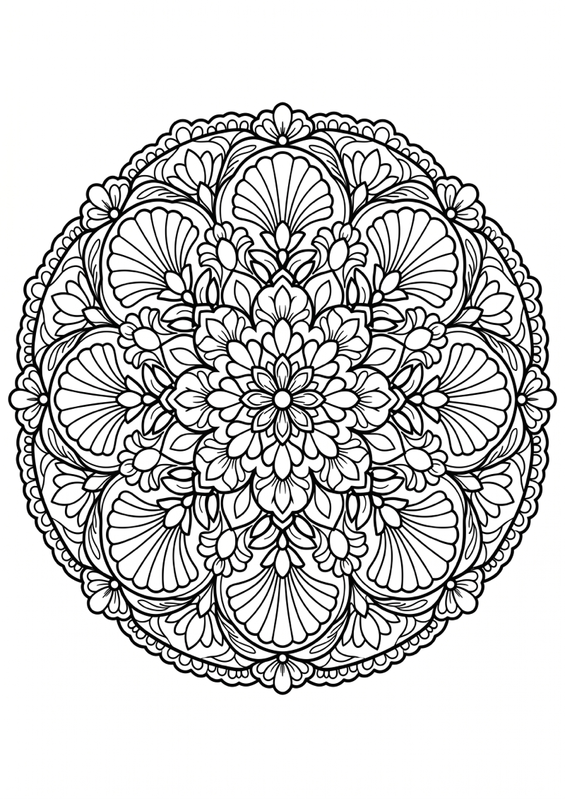 Schelp en Bloem Mandala Kleurplaat — gratis kleurplaat printen