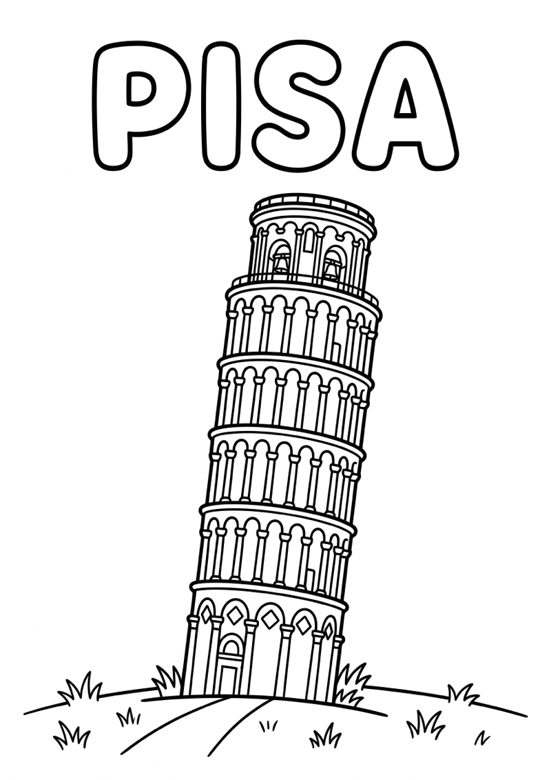 Scheve Toren van Pisa Kleurplaat — gratis kleurplaat printen