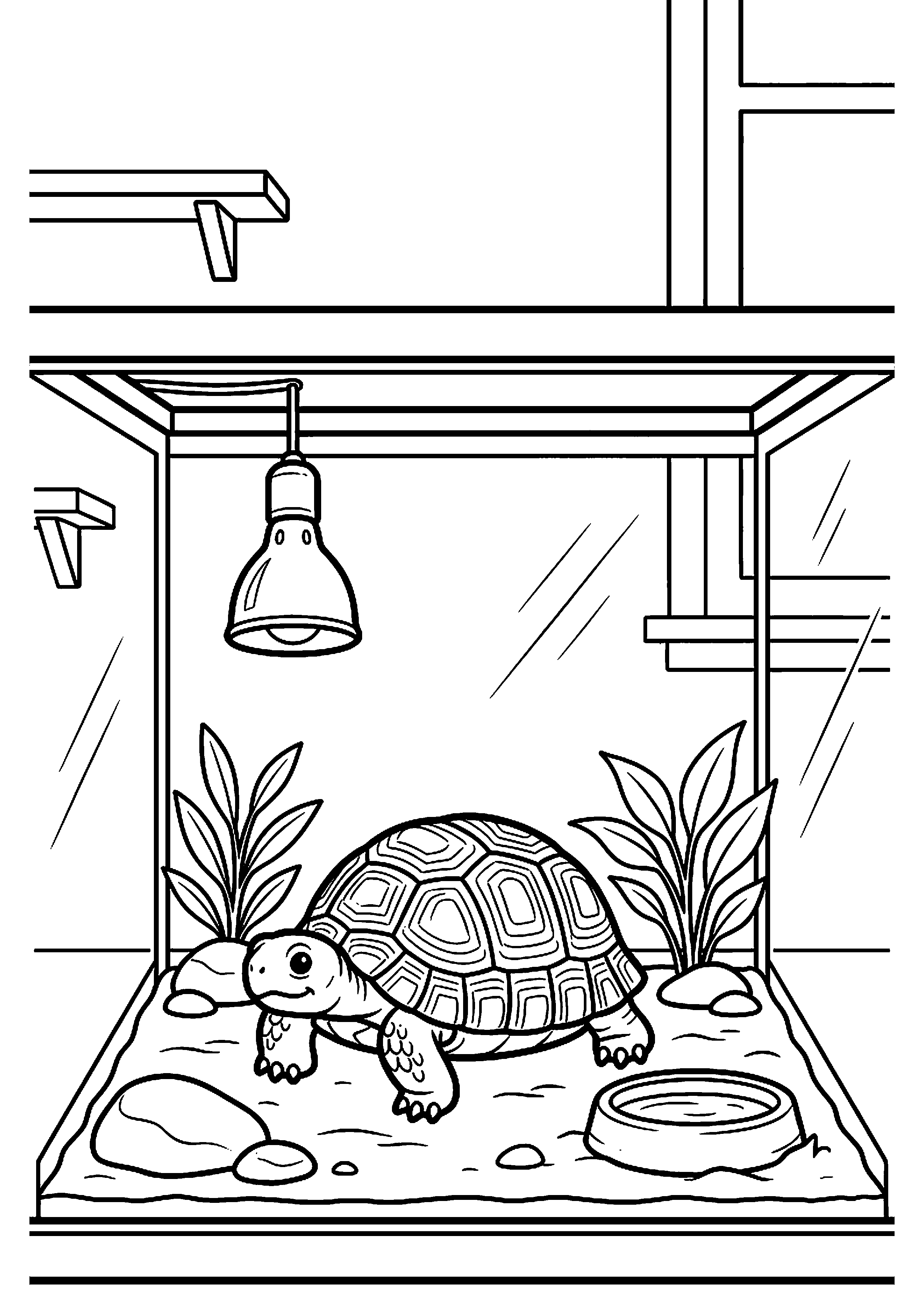 Schildpad in terrarium kleurplaat — gratis kleurplaat