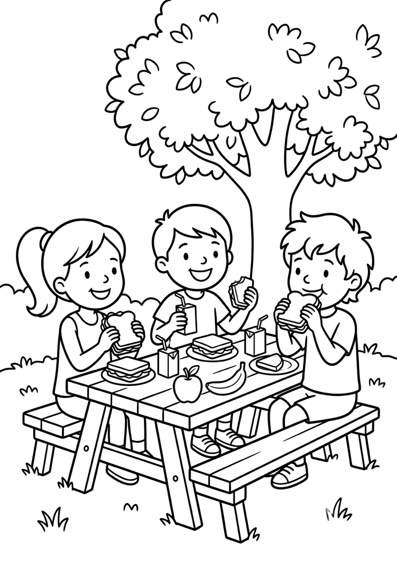 Schoolreisje Lunch Kleurplaat — gratis kleurplaat printen