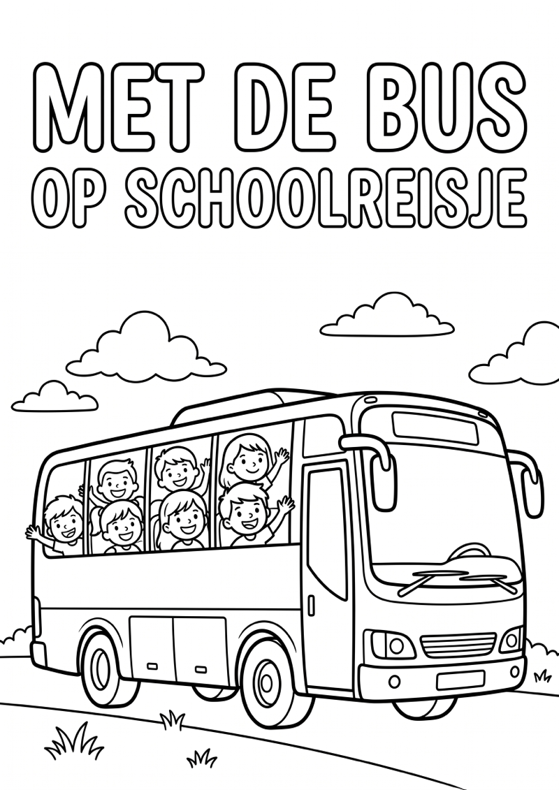 Schoolreisje met Bus Kleurplaat — gratis kleurplaat printen