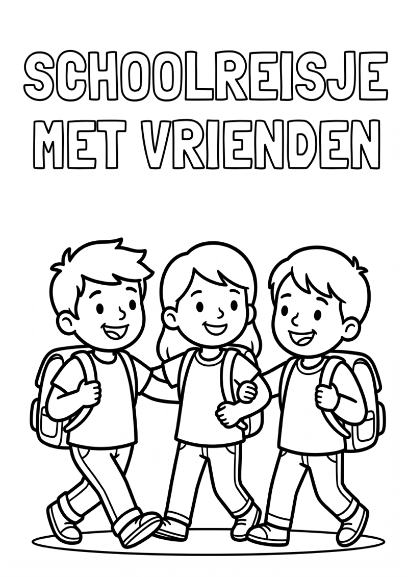 Schoolreisje met Vrienden Kleurplaat — gratis kleurplaat printen
