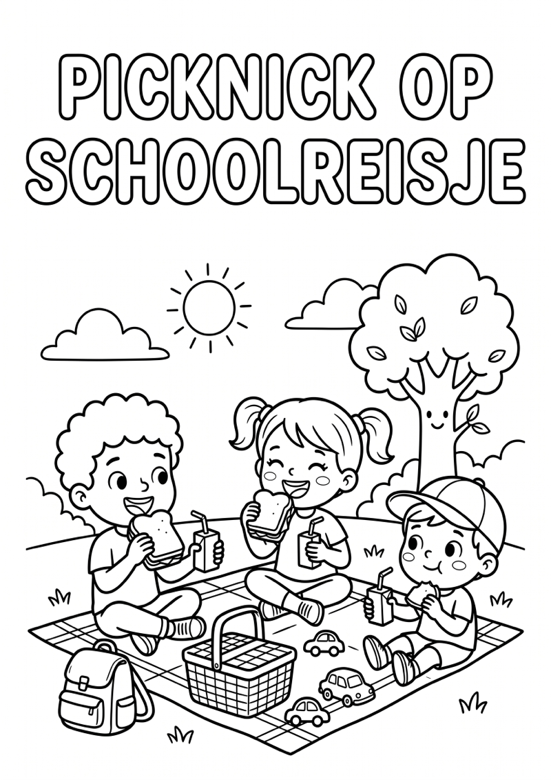 Schoolreisje Picknick Kleurplaat — gratis kleurplaat printen