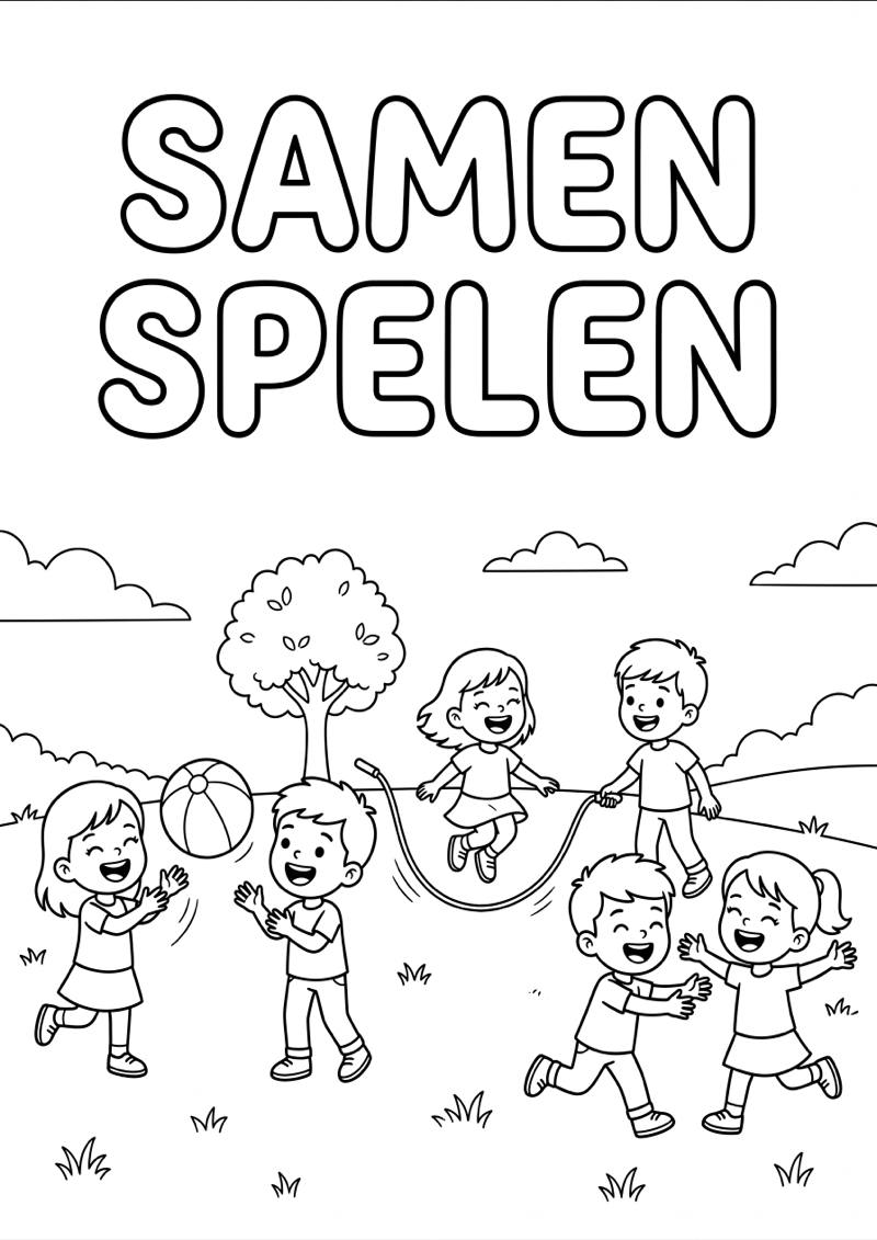 Schoolreisje Samen Spelen Kleurplaat — gratis kleurplaat