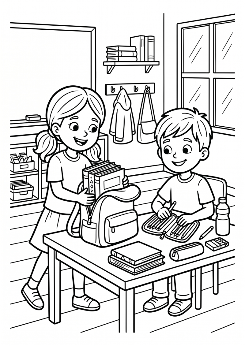 Schoolspullen Opruimen Einde Schooljaar Kleurplaat — gratis kleurplaat