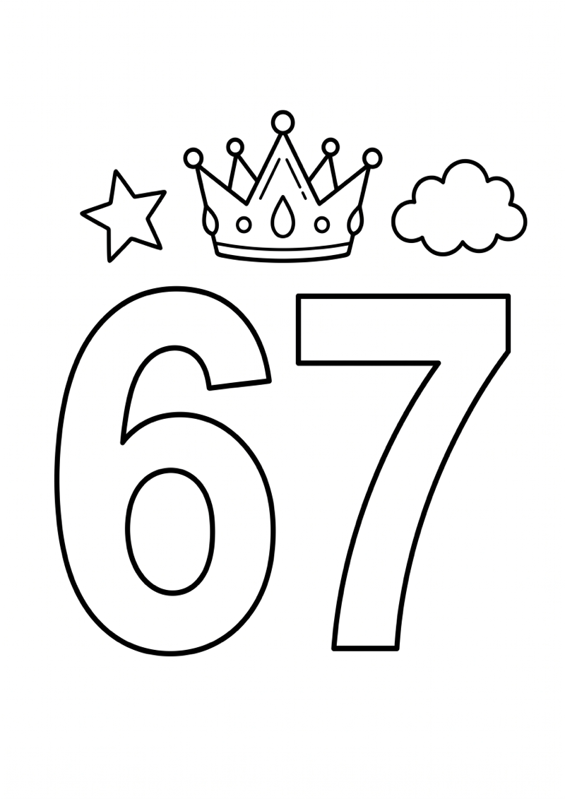 Simpele 67 met Kroon Ster Wolkje Kleurplaat — gratis kleurplaat