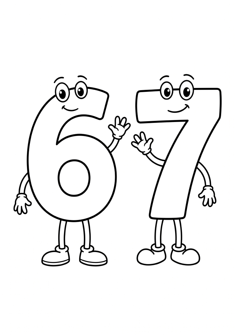 Simpele Meme 67 met Handen en Voeten Kleurplaat — gratis kleurplaat