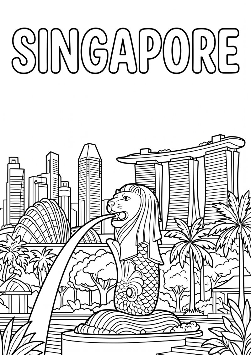 Singapore Kleurplaat — gratis kleurplaat printen
