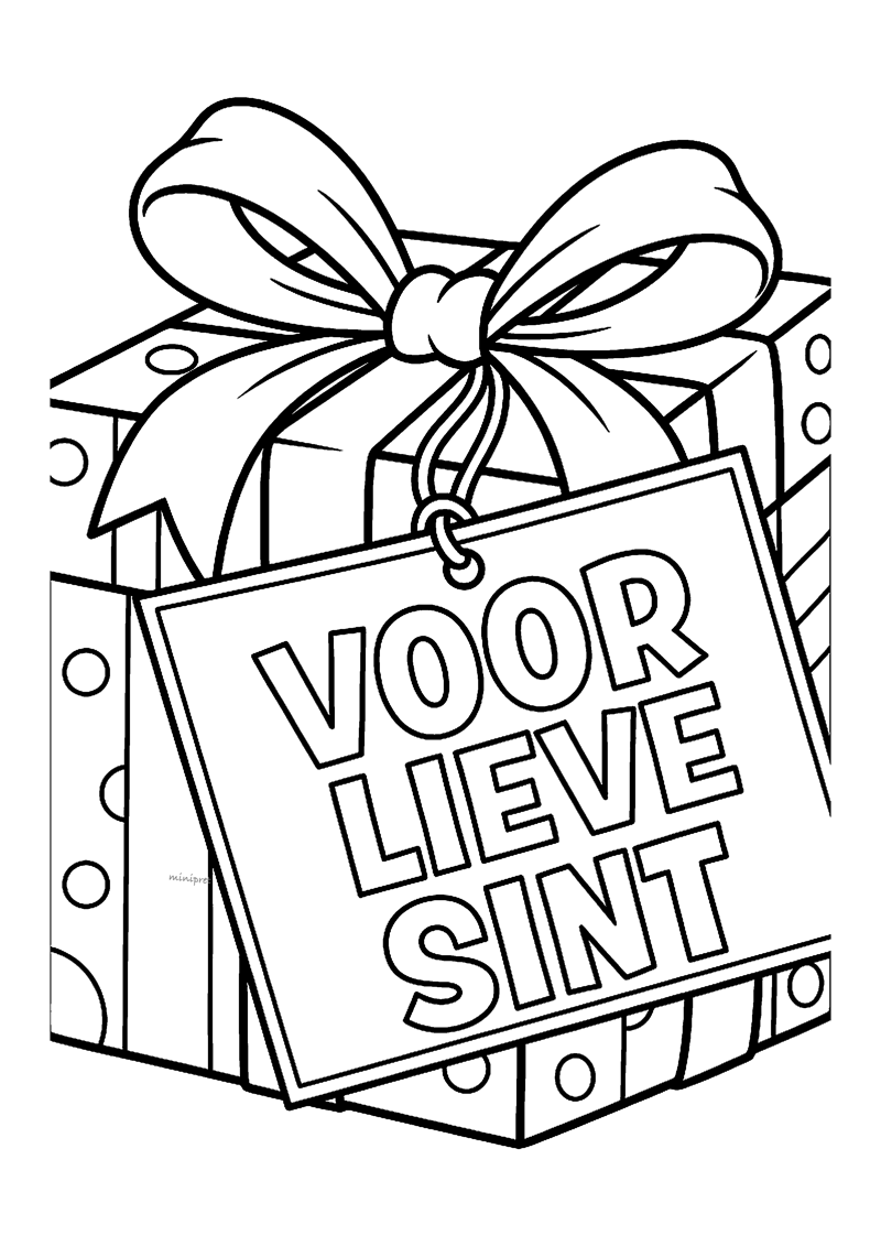 Cadeau met grote strik en label met tekst VOOR LIEVE SINT eraan vast.