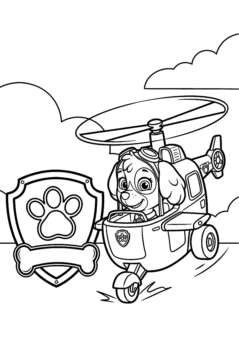 Skye landt naast grote paw patrol badge kleurplaat — gratis kleurplaat printen