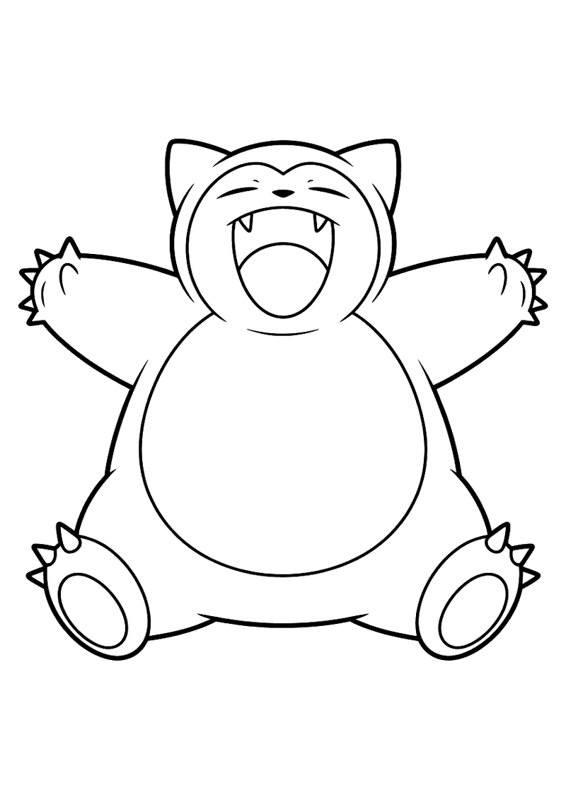 Snorlax gaapt en rekt zich uit kleurplaat — gratis kleurplaat printen