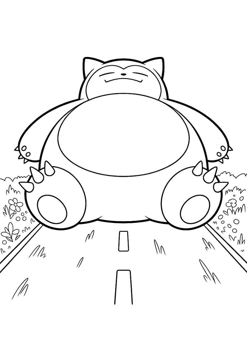 Snorlax blokkeert slapend de weg kleurplaat — gratis kleurplaat printen