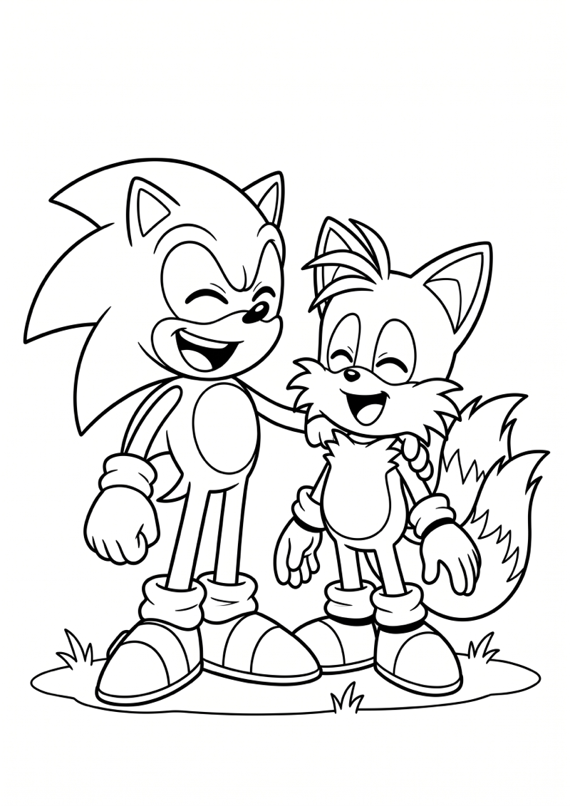 Sonic en Tails Lachen Kleurplaat — gratis kleurplaat