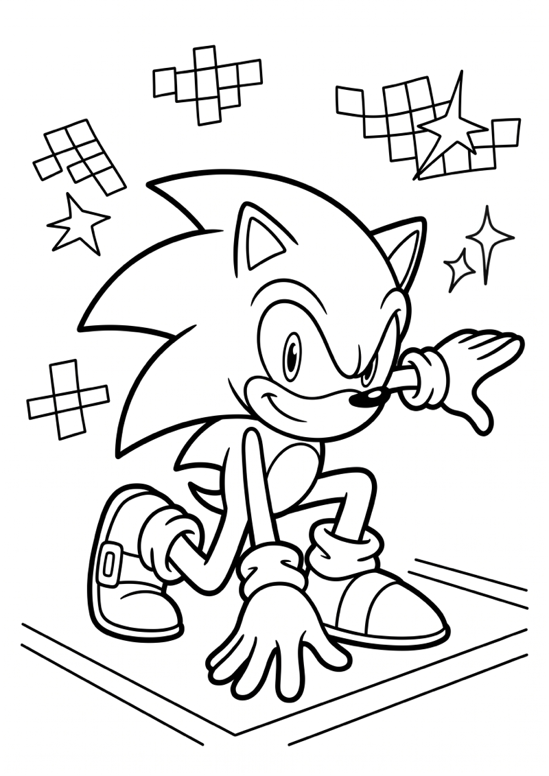 Sonic in Race Start Houding Kleurplaat — gratis kleurplaat