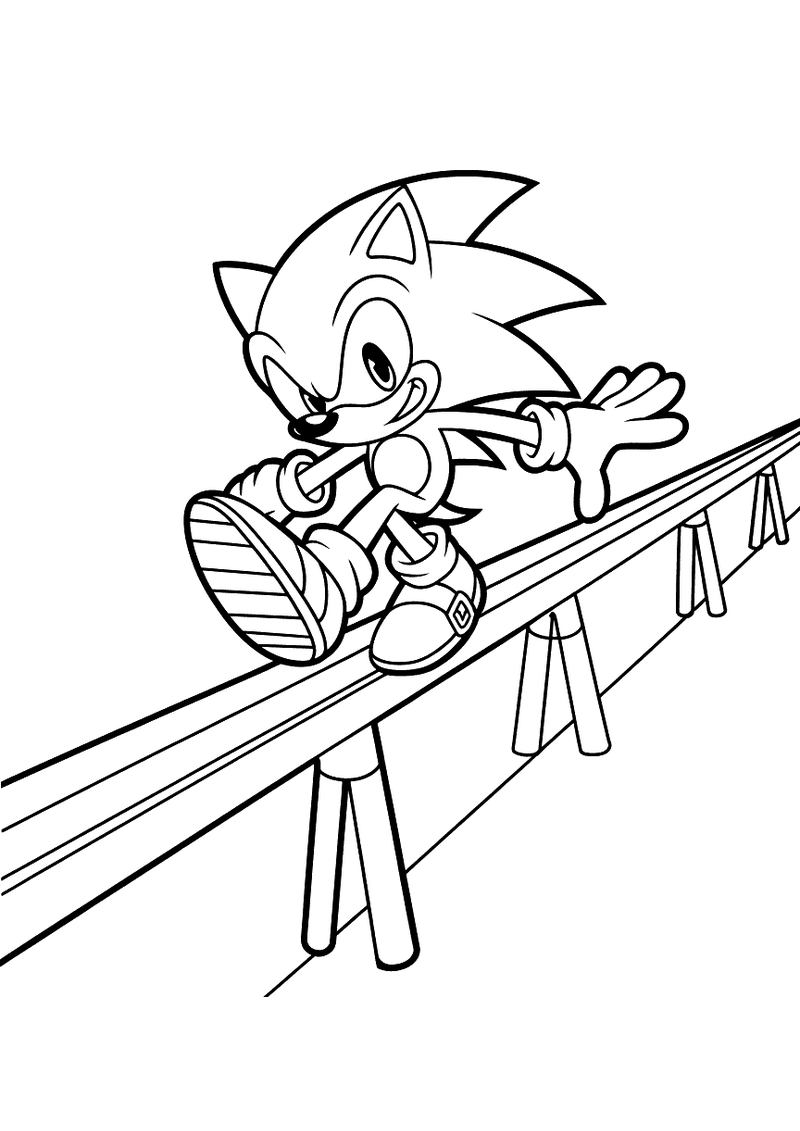 Sonic grindt over rail kleurplaat — gratis kleurplaat printen