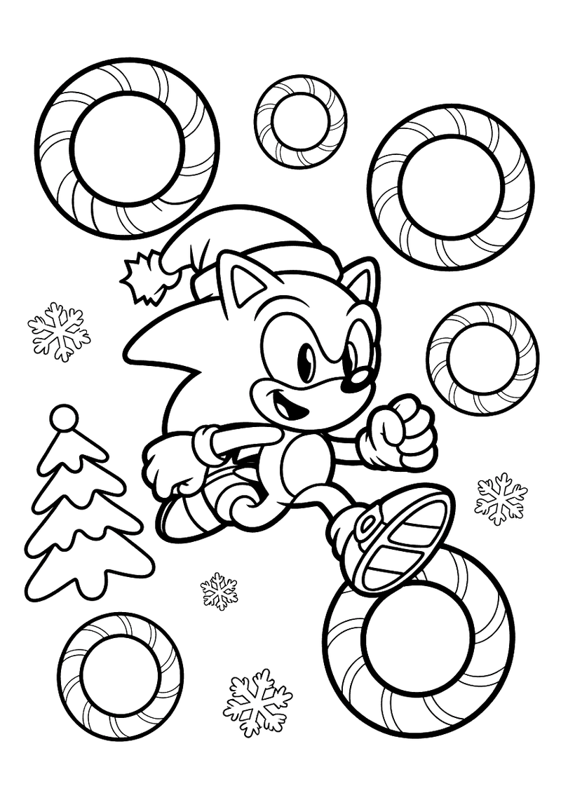 Sonic kerst snoepstokringen kleurplaat — gratis kleurplaat printen