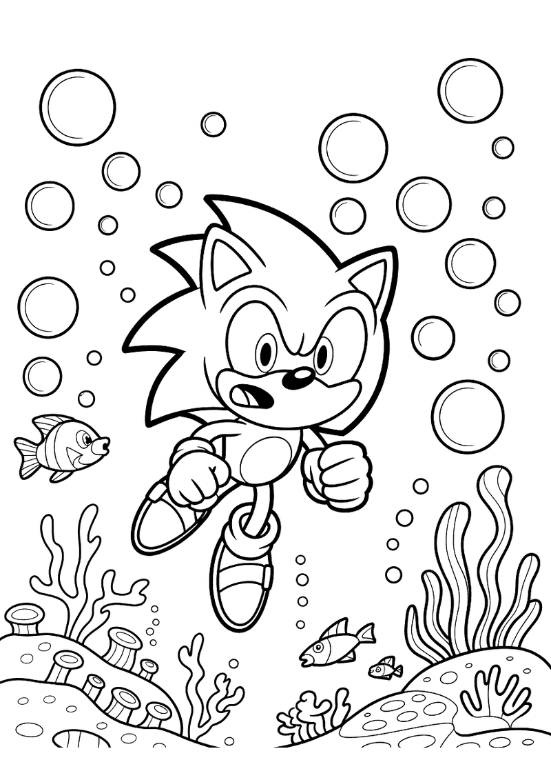 Sonic onderwater kleurplaat — gratis kleurplaat printen