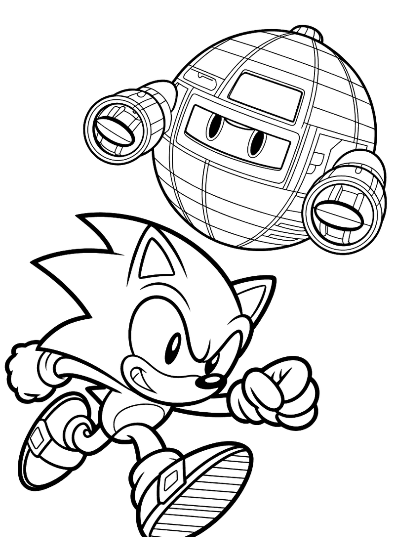 Sonic ontsnapt aan Eggman-robot kleurplaat — gratis kleurplaat printen
