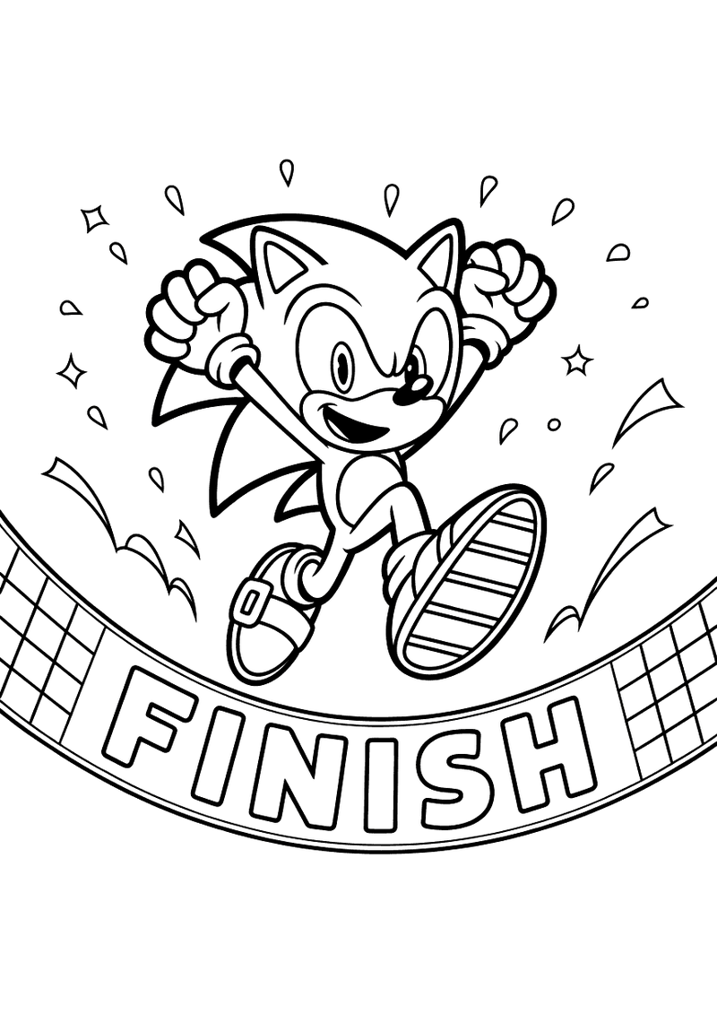 Sonic passeert de finishlijn kleurplaat — gratis kleurplaat printen