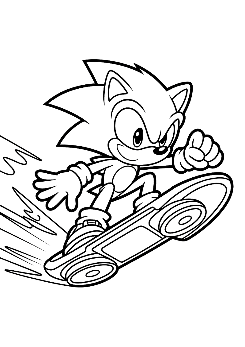 Sonic op skateboard kleurplaat — gratis kleurplaat printen