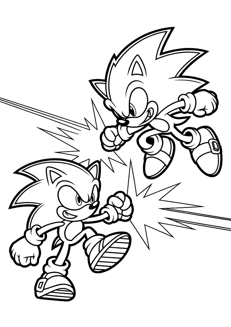 Sonic en Shadow botsen kleurplaat — gratis kleurplaat printen