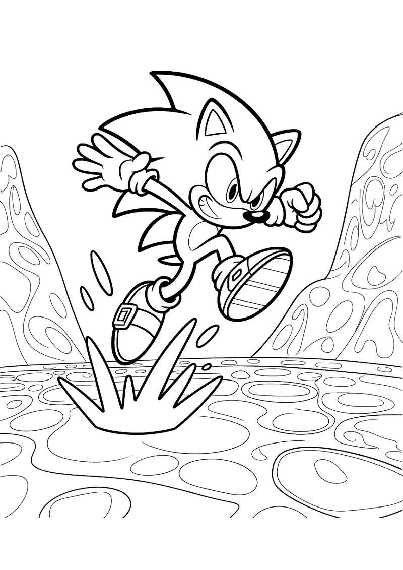 Sonic springt over de lava zone kleurplaat — gratis kleurplaat printen