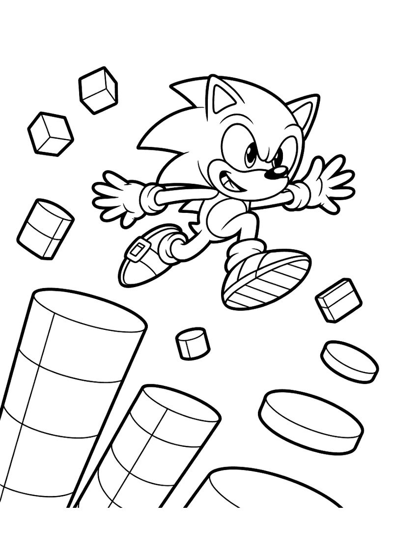 Sonic springt tussen de platforms kleurplaat — gratis kleurplaat printen